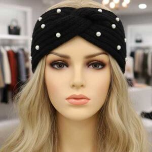 2/$21 Ladies Fashionable Black Pearl Knit Winter Headband - Brand New